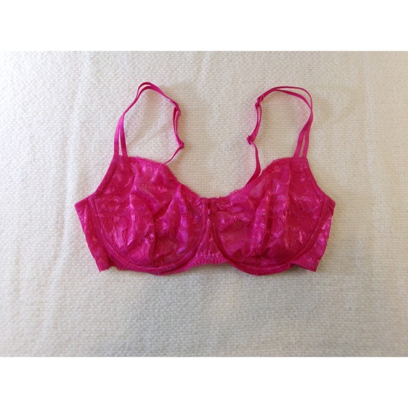 Adored by Adore Me Other - Adored by Adore Me Hot Pink Floral Lace Underwire Bra 40D Unlined Sheer Mesh